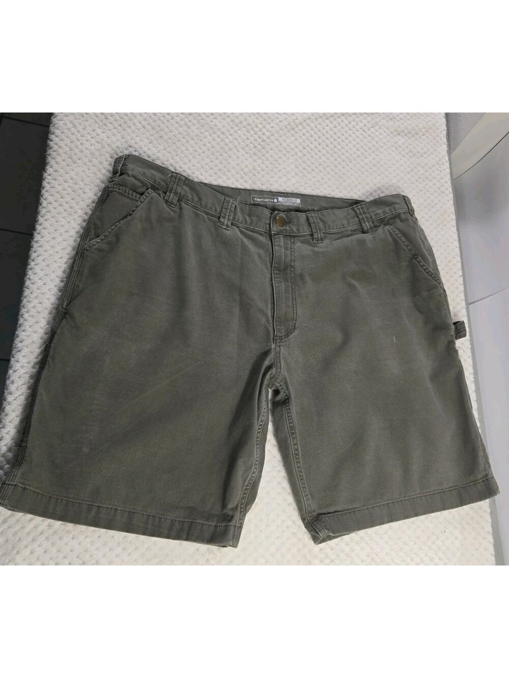 Carhartt Work Shorts Men's 44x11 Olive Gray Carpenter Utility Canvas #106